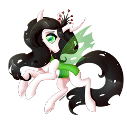 Size: 3000x3000 | Tagged: safe, artist:meowcephei, oc, oc only, oc:queen kharnage, species:changeling, albino changeling, changeling oc, changeling queen, changeling queen oc, commission, double colored changeling, female, green changeling, looking at you, profile, simple background, solo, transparent background, white changeling