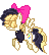 Size: 96x108 | Tagged: safe, artist:botchan-mlp, character:songbird serenade, species:pony, desktop ponies, my little pony: the movie (2017), animated, bow, cute, female, flying, hair bow, hair over eyes, mare, pixel art, simple background, solo, songbetes, sprite, transparent background