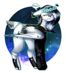 Size: 1399x1551 | Tagged: safe, artist:despotshy, oc, oc only, species:pegasus, species:pony, art trade, baka, clothing, deer tail, female, floppy ears, floral head wreath, flower, hoodie, mare, multicolored hair, night, solo