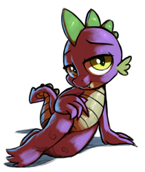 Size: 2827x3342 | Tagged: safe, artist:gsphere, character:spike, species:dragon, bedroom eyes, claws, lying down, male, on side, sexy, simple background, smiling, solo, stupid sexy spike, tail, white background