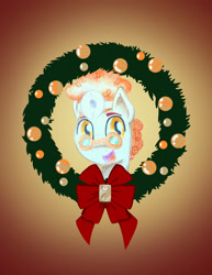 Size: 2550x3300 | Tagged: safe, artist:flutterluv, character:doctor muffin top, species:earth pony, species:pony, bust, christmas wreath, male, portrait, smiling, solo, stallion, wreath