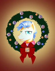Size: 2550x3300 | Tagged: safe, artist:flutterluv, character:spearhead, species:pegasus, species:pony, bust, christmas wreath, male, portrait, smiling, solo, stallion, wreath