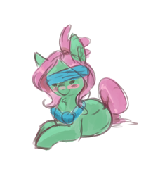 Size: 3907x4688 | Tagged: safe, artist:mrscurlystyles, oc, oc only, oc:💚, species:earth pony, species:pony, bandana, blushing, clothing, cute, female, scarf, sketch, solo