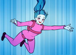 Size: 1352x985 | Tagged: safe, artist:rileyav, character:sonata dusk, my little pony:equestria girls, alternate hairstyle, clothing, commission, falling, female, harness, jumpsuit, parachute, ponytail, reaching out, skydiving, smiling, solo, tack