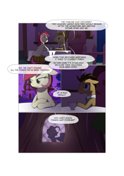 Size: 3541x5016 | Tagged: safe, artist:gashiboka, character:doctor whooves, character:pinkie pie, character:roseluck, character:time turner, species:earth pony, species:pony, comic:recall the time of no return, comic, dialogue, golden oaks library, grimdark series, newspaper, ponyville, silhouette