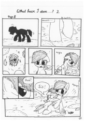 Size: 1024x1451 | Tagged: safe, artist:lupiarts, oc, oc only, oc:chess, oc:ron nail, oc:sally, comic:what have i done, black and white, comic, crying, dialogue, family, grayscale, monochrome, sad, speech bubble, traditional art, tragic