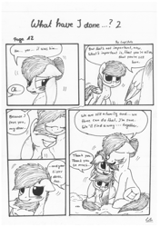 Size: 1024x1451 | Tagged: safe, artist:lupiarts, oc, oc only, oc:camilla curtain, oc:chess, oc:sally, comic:what have i done, black and white, comic, dialogue, family, grayscale, happy, hug, monochrome, speech bubble, traditional art
