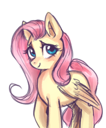 Size: 3250x3907 | Tagged: safe, artist:mrscurlystyles, character:fluttershy, species:pegasus, species:pony, colored sketch, cute, female, mare, shyabetes, simple background, smiling, solo