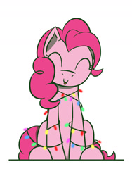 Size: 1350x1800 | Tagged: safe, artist:flutterluv, character:pinkie pie, species:earth pony, species:pony, christmas, christmas lights, cute, diapinkes, female, holiday, mare, ponified animal photo, simple background, sitting, smiling, solo, tongue out