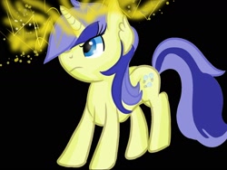 Size: 1600x1200 | Tagged: safe, artist:rainbowtashie, character:electric sky, species:pony, species:unicorn, black background, electricity, female, horn, mare, simple background, solo