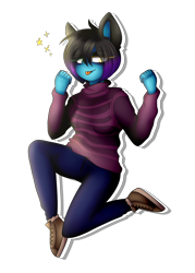Size: 2146x2999 | Tagged: safe, artist:despotshy, oc, oc only, oc:despy, species:anthro, clothing, heterochromia, high res, pants, simple background, solo, sweater, transparent background, white outline