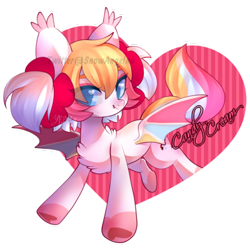 Size: 400x400 | Tagged: safe, artist:snow angel, oc, oc only, oc:candy cream, species:bat pony, species:pony, bat pony oc, chest fluff, colored pupils, heart eyes, simple background, solo, transparent background, white outline, wingding eyes