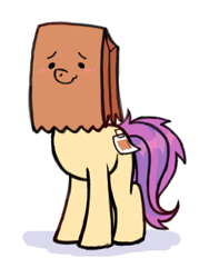 Size: 600x800 | Tagged: safe, artist:paperbagpony, oc, oc only, oc:paper bag, species:pony, blushing, female, hidden cutie mark, mare, paper bag, simple background, solo, white background