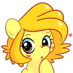 Size: 700x700 | Tagged: safe, artist:turtlefarminguy, oc, oc only, oc:butterscotch (robiinart), species:earth pony, species:pony, blush sticker, blushing, bust, female, heart, looking at you, mare, raised hoof, simple background, solo, transparent background