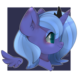 Size: 800x800 | Tagged: safe, artist:snow angel, character:princess luna, species:alicorn, species:pony, bust, crown, female, filly, floating wings, horn, jewelry, mare, portrait, profile, regalia, simple background, solo, tiara, wings, woona, younger