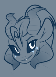 Size: 2200x3000 | Tagged: safe, artist:elzzombie, character:rainbow dash, species:demon pony, species:pegasus, species:pony, black sclera, bust, demon dash, face paint, gray background, limited palette, simple background, smiling