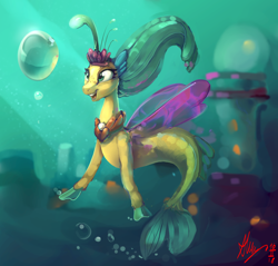 Size: 2924x2800 | Tagged: safe, artist:alumx, character:princess skystar, species:seapony (g4), my little pony: the movie (2017), building, female, freckles, solo, underwater, water