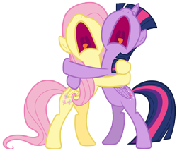 Size: 11500x10000 | Tagged: safe, artist:tardifice, character:fluttershy, character:twilight sparkle, character:twilight sparkle (alicorn), species:alicorn, species:pony, episode:a health of information, g4, my little pony: friendship is magic, aaugh!, absurd resolution, duo, embrace, female, hug, nose in the air, open mouth, screaming, simple background, transparent background, uvula, vector