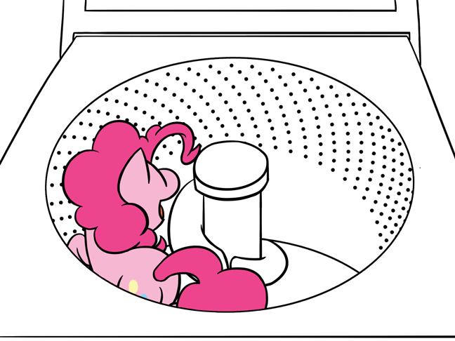 Size: 648x486 | Tagged: safe, artist:flutterluv, character:pinkie pie, species:earth pony, species:pony, animated, behaving like a cat, cute, diapinkes, female, gif, mare, open mouth, pinkie being pinkie, pinkie in the washing machine, ponified animal photo, simple background, smiling, solo, walking, washing machine, white background