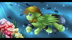 Size: 4500x2500 | Tagged: safe, artist:fkk, oc, oc only, oc:delta hooves, species:pegasus, species:pony, commission, cutie mark, diving, fish, male, ocean, solo, stallion, underwater, ych result