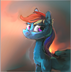 Size: 1466x1499 | Tagged: safe, artist:alumx, character:rainbow dash, species:pegasus, species:pony, female, looking back, mare, multicolored hair, smiling, solo