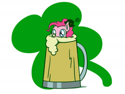 Size: 1800x1350 | Tagged: safe, artist:flutterluv, character:pinkie pie, species:earth pony, species:pony, cider, cup, cup of pony, cute, diapinkes, female, holiday, mare, micro, mug, saint patrick's day, simple background, solo, tankard, white background