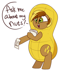 Size: 1700x1900 | Tagged: safe, artist:notenoughapples, oc, oc only, oc:peanut, species:pony, accepted, bipedal, clothing, costume, cute, dialogue, innocent innuendo, simple background, smiling, solo, speech bubble, transparent background