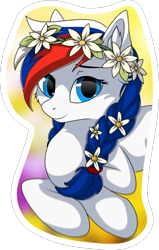 Size: 762x1200 | Tagged: safe, artist:up1ter, oc, oc only, oc:marussia, species:pony, nation ponies, cute, female, floral head wreath, flower, looking at you, mare, russia, simple background, smiling, solo, transparent background