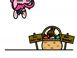 Size: 1800x1350 | Tagged: safe, artist:flutterluv, character:pinkie pie, species:pony, april fools, basket, bomb, cute, diapinkes, easter, easter basket, easter egg, easter fools day, female, holiday, mare, solo, upside down, weapon