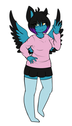 Size: 817x1425 | Tagged: safe, artist:despotshy, oc, oc:despy, species:anthro, species:pegasus, species:pony, clothing, female, mare, simple background, solo, stockings, sweater, thigh highs, transparent background, two toned wings