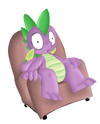 Size: 1857x2294 | Tagged: safe, artist:gsphere, artist:jbond, edit, character:spike, species:dragon, chair, color edit, colored, male, painting, shrunken pupils, simple background, sitting, solo, thousand yard stare