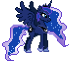 Size: 144x128 | Tagged: safe, artist:botchan-mlp, character:princess luna, species:alicorn, species:pony, desktop ponies, animated, ethereal mane, female, galaxy mane, gif, mare, pixel art, simple background, solo, spread wings, sprite, transparent background, walking, wings