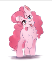 Size: 481x579 | Tagged: safe, artist:mrscurlystyles, derpibooru original, character:pinkie pie, species:earth pony, species:pony, blep, blushing, cute, diapinkes, female, looking at you, mare, silly, solo, tongue out