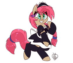 Size: 2100x1800 | Tagged: safe, artist:notenoughapples, oc, oc only, oc:becky brown, species:pony, bipedal, clothing, female, maid, mare, simple background, smiling, solo, transparent background