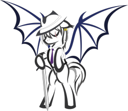 Size: 3460x3000 | Tagged: safe, artist:up1ter, oc, oc:shadow dash, species:bat pony, bat pony oc, clothing, hat, lineart, simple background, solo, sword, transparent background, weapon