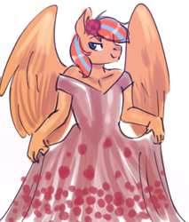 Size: 540x635 | Tagged: safe, artist:mrscurlystyles, oc, oc only, oc:cold front, species:anthro, species:pegasus, species:pony, anthro oc, clothing, crossdressing, dress, flower, looking at you, male, smiling, stallion, that stallion sure does love dresses