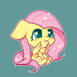 Size: 500x500 | Tagged: safe, artist:snow angel, character:fluttershy, species:pegasus, species:pony, chest fluff, chibi, cute, female, heart eyes, mare, shyabetes, simple background, solo, weapons-grade cute, wingding eyes