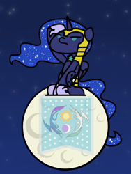 Size: 1350x1800 | Tagged: safe, artist:flutterluv, character:princess luna, species:alicorn, species:pony, series:flutterluv's full moon, armor, chibi, equestrian flag, female, flag, full moon, memorial day, moon, salute, sitting, solo