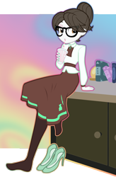 Size: 2176x3327 | Tagged: safe, artist:rileyav, character:raven inkwell, my little pony:equestria girls, book, clothing, cute, drink, drinking, equestria girls-ified, female, glasses, high heels, meganekko, nails, pantyhose, shoes, simple background, sipping, solo, transparent background