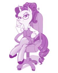 Size: 800x1001 | Tagged: safe, artist:dstears, character:rarity, species:pony, species:unicorn, clothing, crossed hooves, crossed legs, female, glasses, office, office chair, pantyhose, simple background, sitting, skirt, solo, tube skirt, white background