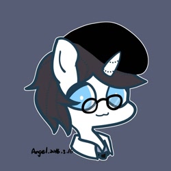 Size: 960x959 | Tagged: safe, artist:snow angel, oc, oc:schwarz, species:pony, species:unicorn, bust, clothing, collar, hat, looking at you, male, smiling, stallion