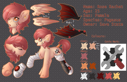 Size: 4500x2900 | Tagged: safe, artist:fkk, oc, oc only, oc:rose rachet, species:pegasus, species:pony, adoptable, artificial wings, augmented, cutie mark, female, mare, mechanic, mechanical wing, reference, reference sheet, solo, wings