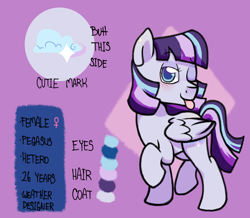 Size: 1000x870 | Tagged: safe, artist:paperbagpony, oc, oc only, oc:cloud steel, species:pegasus, species:pony, female, purple, solo, tongue out