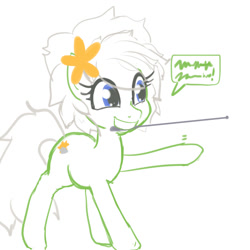 Size: 1200x1200 | Tagged: safe, artist:moronsonofboron, oc, oc only, oc:sunny nebels, species:earth pony, species:pony, female, flower, flower in hair, mare, mouth hold, pointer, simple background, smiling, solo