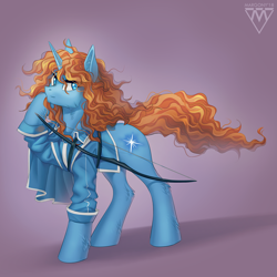 Size: 1200x1200 | Tagged: safe, artist:margony, oc, oc only, species:pony, species:unicorn, archer, arrow, bow (weapon), bow and arrow, clothing, commission, digital art, male, signature, solo, stallion, weapon