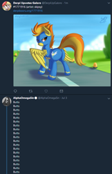 Size: 583x898 | Tagged: safe, artist:skipsy, edit, character:spitfire, species:pegasus, species:pony, butt, butts, clothing, female, mare, meta, outfit, plot, rear view, solo, twitter, uniform, wonderbolts uniform