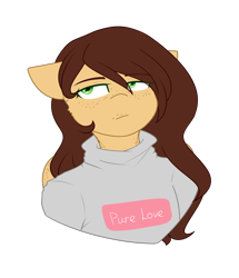 Size: 1236x1440 | Tagged: safe, artist:despotshy, oc, oc:cocoa, species:anthro, species:pegasus, species:pony, bust, clothing, female, mare, portrait, simple background, solo, sweater, transparent background