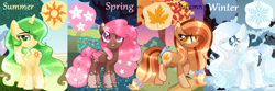 Size: 3140x1042 | Tagged: safe, artist:sugaryicecreammlp, base used, species:earth pony, species:pegasus, species:pony, species:unicorn, autumn, female, mare, ponified, spring, summer, winter