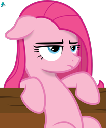 Size: 1755x2108 | Tagged: safe, artist:arifproject, character:pinkamena diane pie, character:pinkie pie, episode:yakity-sax, g4, my little pony: friendship is magic, female, frown, simple background, solo, table, transparent background, unamused, vector