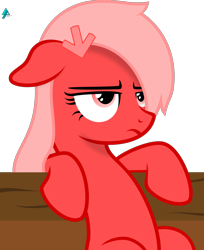 Size: 1765x2160 | Tagged: safe, artist:arifproject, oc, oc only, oc:downvote, derpibooru, derpibooru ponified, frown, meta, ponified, simple background, solo, table, transparent background, unamused, vector